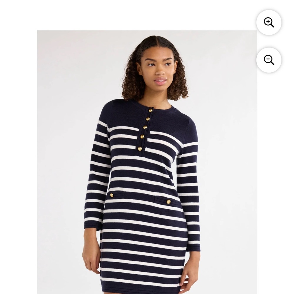 Free Assembly Navy & White Striped Mini Sweater Dress NWT SzXL